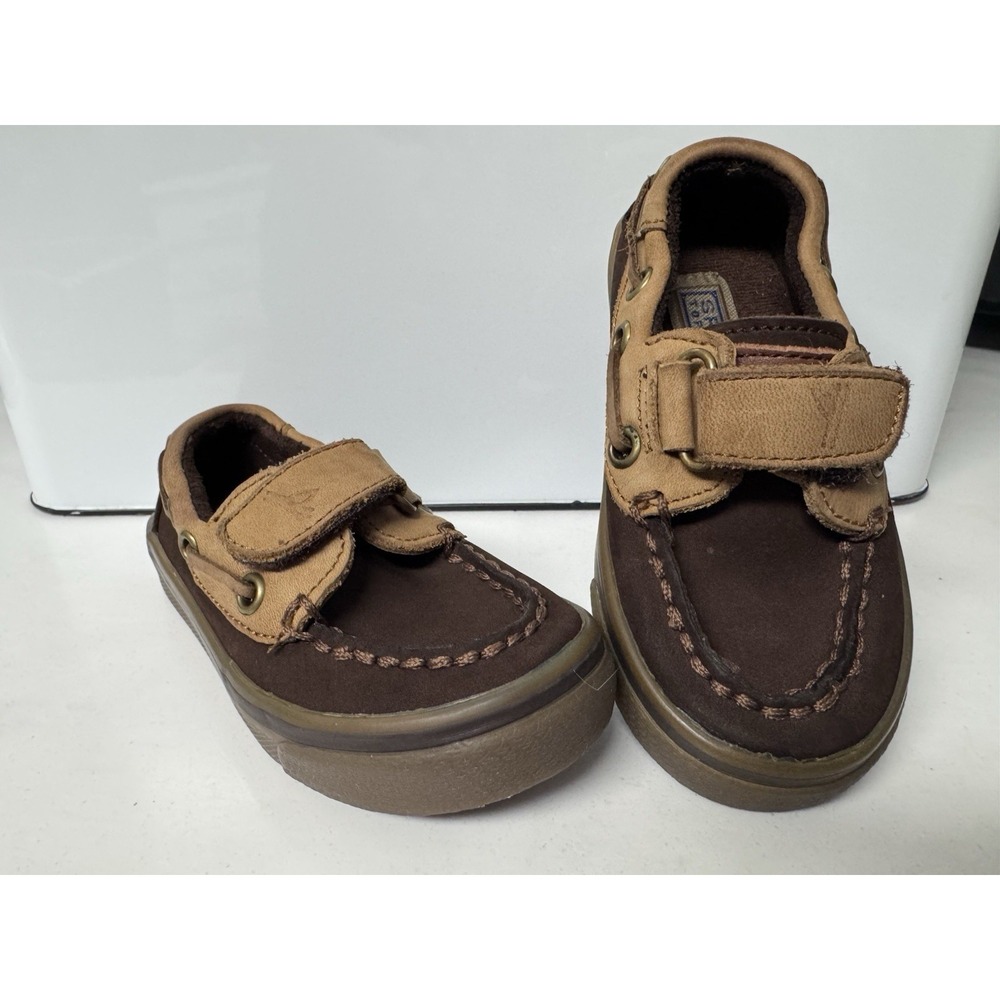 Sperry Leather Loafer Slide On Baby Size 5.5 Brown Hook And Loop Closure Easy On